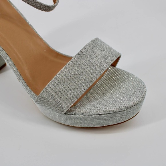 Top Moda Open Toe Platform Ankle Strap High Heels Size 6.5 in Silver Glitter NEW - Picture 5 of 8